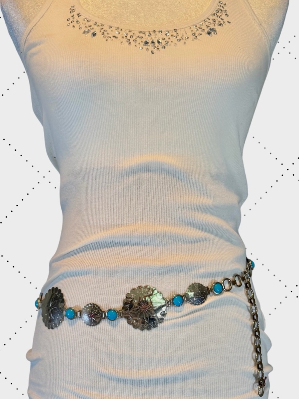 Vintage Southwestern Silver & Turquoise Concho Chain Belt